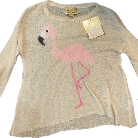 WILDFOX Pink Flamingo WHITE LABEL Knit Sweater Top Sheer Shirt  Wool Boho Kawaii - Picture 15 of 15